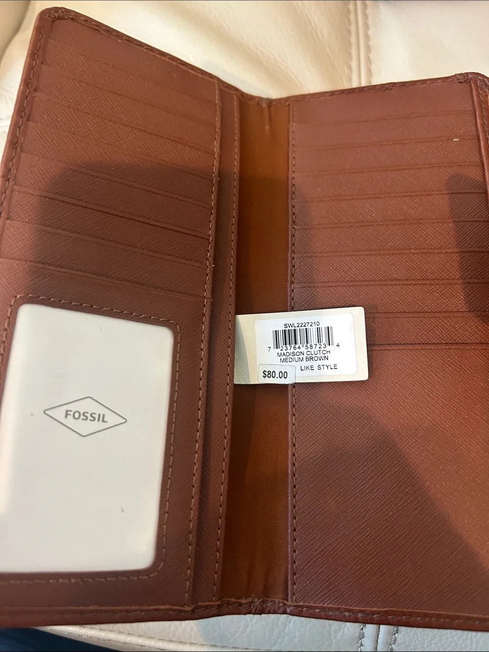 Fossil Fiona Vintage Dark Brown Leather Satchel w/Fossil Madison Long Wallet